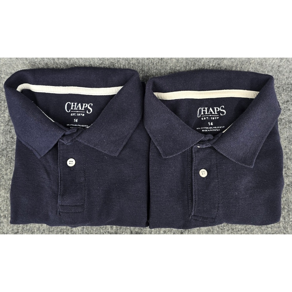 Lot of 2 Chaps Polo Shirts Boys Sz 14 Navy Blue Cotton Blend School Uniform